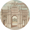 Anonyme, Place Royale de Nancy, Arc de Triomphe. Gouache, vers 1760. Dépôt du Musée
            des Beaux-Arts de Nancy. Inv. D.95.644. © Musée Lorrain, Nancy