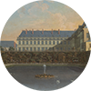 André Joly, Le château de Lunéville, vue du Rocher. Huile sur toile, vers 1760. Inv.
            95.731 © Musée Lorrain, Nancy / Photo Michel Bourguet